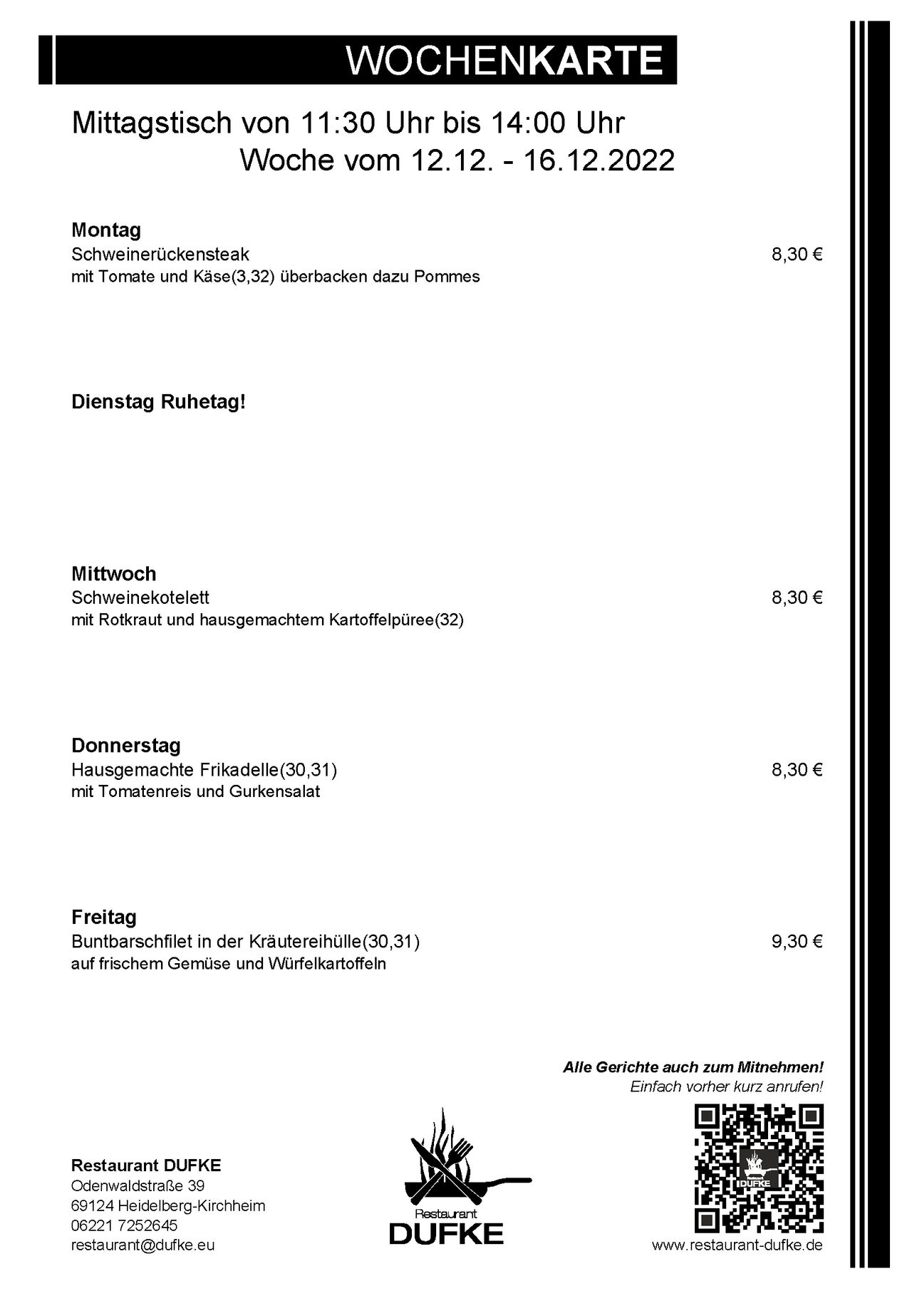Mittagstisch - Restaurant DUFKE 2022 KW50 Mittagstisch - Restaurant DUFKE 2022 KW50